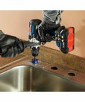 GSR18V-975CN 18V Brushless Drill Driver Bare Tool in use for drilling a sink countertop with precision clutch control.