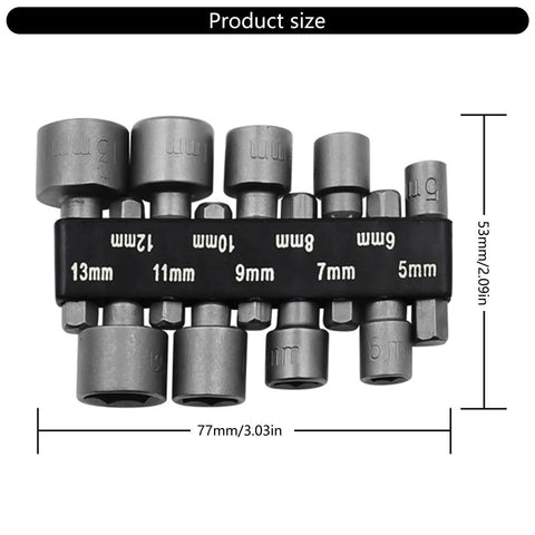 Workhorse 9 Piece Socket Sleeve Set Featuring Hexagonal Wrench Adapters And Pneumatic Extension Rods shown with size markings.