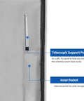 Heavy Duty Patio Cantilever Umbrella Cover With Air Vent 600D Waterproof Fabric UV Shield Anti Fade And Tear Resistant For 9 To 13 Foot Cantilever Umbrellas Telescopic Support Pole showing telescopic pole and inner pocket