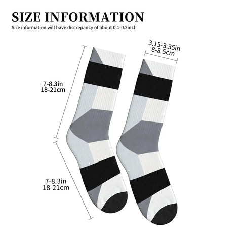 Top Shelf Black And White Piano Plate Grid Athletic Socks Engineered For The Daily Grind with size dimensions shown