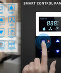 Smart control panel of Road Ready 55000 BTU Propane Tankless Water Heater For Camper, showing temperature and power controls.