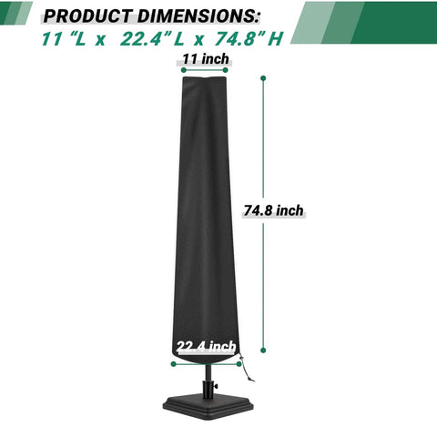 Waterproof Patio Umbrella Cover For 7 To 9 Foot Outdoor Market Umbrellas With Zipper And Rod, heavy-duty black cover on stand
