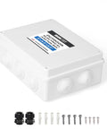 Outdoor Electrical Box Weatherproof White Junction Enclosure With Cover 16 By 14 By 4.8 Inches IP65 ABS Plastic Heavy Duty Waterproof Electronics Housing, showing side view with hardware included.