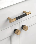 Matte black and champagne bronze knurled handle on white cabinet, part of 10 Pack 3.75 Inch Matte Black And Champagne Bronze Cabinet Pulls Knurled Handles For Cabinets And Drawers Kitchen Cabinet Hardware Durable Modern Look Easy Grip Replacement For Home Reno collection.