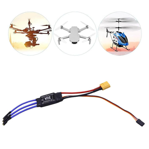 30A Brushless ESC Motor Controller For RC Cars, Drones, And Helicopters With 30A Continuous And 40A Peak, XT60 Connector