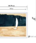 Sailboat And Landscape Illustration Print Set In White Frame - Abstract Seascape Poster With Ocean And Land Watercolor