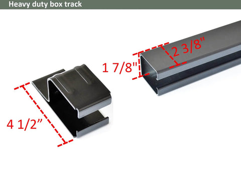 Rugged Heavy Duty 12 Foot Exterior Sliding Barn Door Hardware Kit for Outdoor Use Wall Mount Track System In Three 4 Foot Sections Galvanized Steel Construction Supports Up To 300 Pounds Fits Openings Up To 72 Inches Doors Not Included showing box track dimensions