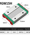 MGW15H sliding block dimensions for Linear Rail Kit With Sliding Block For CNC And 3D Printer 100 To 570mm Rail Length High Load