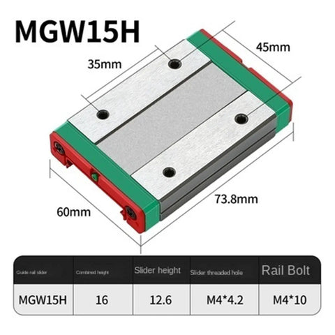 MGW15H sliding block dimensions for Linear Rail Kit With Sliding Block For CNC And 3D Printer 100 To 570mm Rail Length High Load