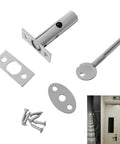 Stainless Steel Tube Well Lock With Key Security Bolt For Fire Escape Doors Includes Fixing Bolts And Escutcheon Plates Silver Iron Finish