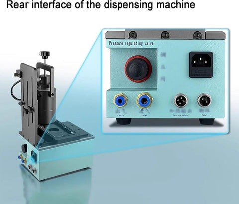 Semi Automatic Hot Melt Adhesive Dispenser With Positioning Molds And Foot Switch For Precise Electronics Assembly Great For Diy Projects And Pro Jobs rear interface with pressure valve