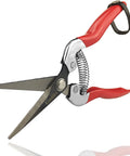 Micro-Tip Pruning Snip For Delicate Flower Arranging And Plant Trimming, lightweight hand pruner with red handles, high-carbon steel blades.