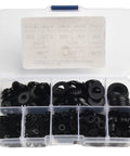Nylon Flat Washer Set 500-Piece Assortment M2 To M10 Black Durable Nylon Washers For Auto, Home And Workshop DIY Projects With An Organized Storage Box For Easy Sorting And Quick Access, open box