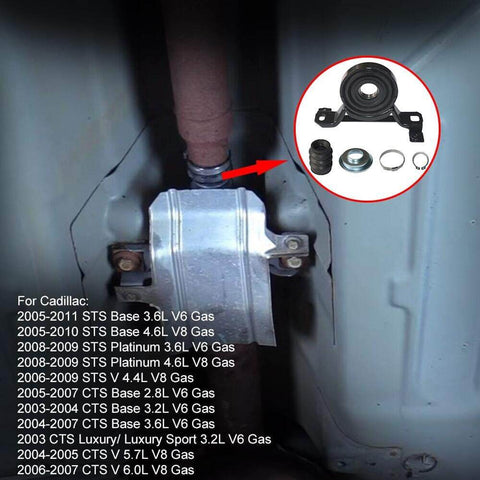 Drive Shaft Center Support Bearing Replacement For Cadillac STS 2005 2011 And CTS 2003 2007 installed view, reference models shown