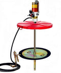 Air Operated Grease Pump For 55 Gallon Drums With 16 Ft High Pressure Hose And Universal Adapter, red top and hose for heavy machinery tasks.