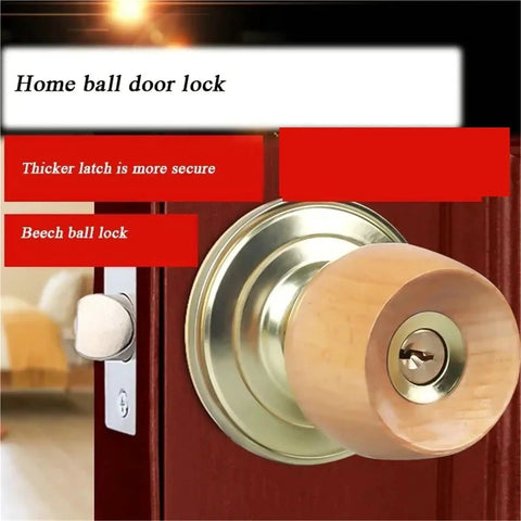 Sturdy Dope Wood And Metal Internal Door Lock Set With Round Ball Knobs And Key For Bedroom Living Room And Bathroom Hardware