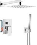 High Pressure Shower System With 10 Inch Rain Head And 2 In 1 Handheld Sprayer Wall Mount Fixture Rough In Valve Polished Chrome