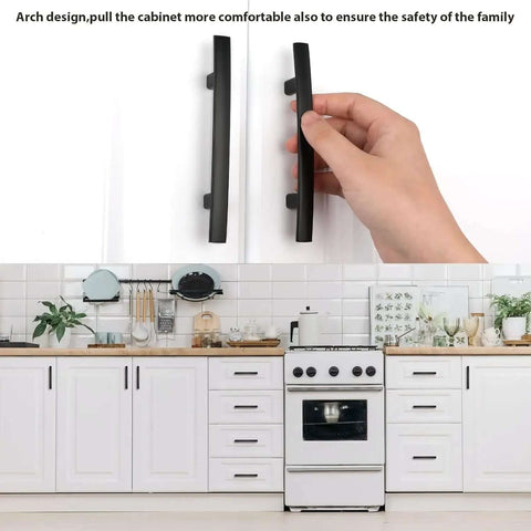 Heavy Duty Matte Black Cabinet Pulls 20 Pack Solid Zinc Drawer Handles with arch design for easy grip and comfort.