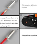 Steps for using 50 Pieces AWG 1/0 Wire Ferrules Kit With Tinned Copper Crimp Connectors for electric cables and automotive wiring.