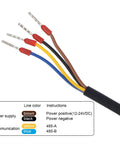 Color-coded wiring instructions for 7 In 1 Soil Tester With 5 Pin PH NPK Temperature Humidity EC Sensor, cables visible.
