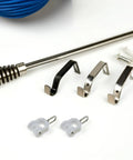 Smooth Operation Curtain Track Pulley Set Featuring Rock Solid Plastic Double Wheel Rollers For Seamless Sliding On Straight Or Curved Tracks Zero Hassle Easy DIY Fix components including metal clips and a rod.