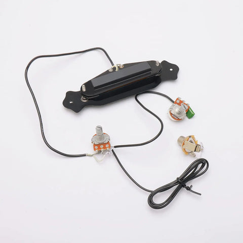 Acoustic Folk Guitar Single Coil Magnetic Pickup with Pots A500k B500k Black Soundhole Installation with wiring detail