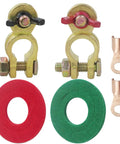 Two Pack Solid Brass Battery Terminal Connectors Top Post End Clamps For Cars And Marine Color Coded Wing Nuts For Easy Identification
