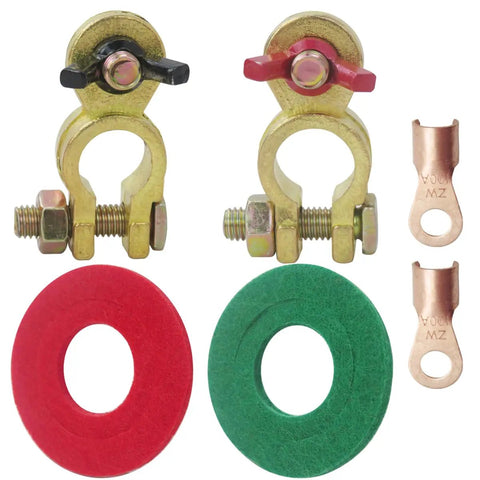 Two Pack Solid Brass Battery Terminal Connectors Top Post End Clamps For Cars And Marine Color Coded Wing Nuts For Easy Identification