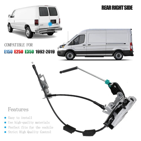 Door Latch Assembly With Cable And Rod For Ford Econoline E150 E250 E350 Vans 1992 2019 Rear Right Side