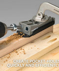 Pocket Hole Jig Kit With Magnetic Quick Adjust Base for fast accurate woodworking joinery, shown creating pocket-holes in wood.