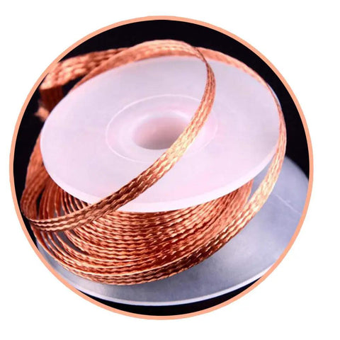 Copper desoldering wick from All In One Soldering And Desoldering Tool Kit 11 Piece Set for electronics repair tasks.