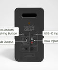 Back panel of ORA4 Powered Bluetooth Desktop Speakers Pair Matte Black showing inputs and Bluetooth pairing button.