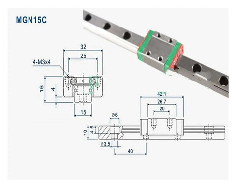Rock Solid High Precision Linear Guide Rail Kit 15mm MGN15 With Smooth Slide Block For Super Accurate Motion And Low Friction In Your Next Cool DIY Build, MGN15C rail diagram