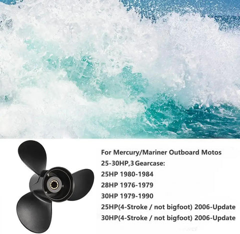 Pro Grade Aluminum Marine Outboard Propeller For Mercury 25-30HP Boats, 9.5 Diameter, 11 Pitch, 10 Spline, Right Hand Rotation, 3 Blade OEM Replacement Gearcase Prop