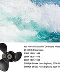 OEM Aluminum Boat Outboard Propeller 9.75 Inch Diameter 9.5 Inch Pitch 10 Spline Teeth Right Hand Rotation 3 Blade Upgrade For Mercury 25 30HP Engines 3 Gearcase 48896892A40 against ocean wave backdrop