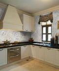 Peel And Stick Brown Marble Backsplash Tiles 50 Piece Set in a kitchen setting.