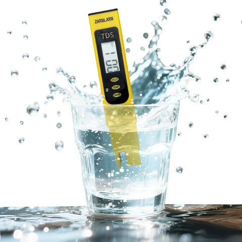 Digital TDS Meter Water Tester For Drinking Water,Pool And Aquarium Test Kit submerged in glass of water