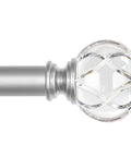 1 Inch Curtain Rod Set For Windows 32 To 58 Inches Telescoping Silver Rods With Sparkly Acrylic Crystal Finials, tip view.