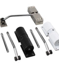 One Piece Surface Mounted Door Closer For Outdoor Use, Black Finish, Adjustable Spring Loaded Gate Closer components in metal