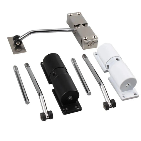 One Piece Surface Mounted Door Closer For Outdoor Use, Black Finish, Adjustable Spring Loaded Gate Closer components in metal