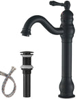 Matte Black Vessel Sink Faucet With 360 Degree Swivel, Single Handle One Hole Lavatory Mixer Tap, Pop Up Drain Assembly
