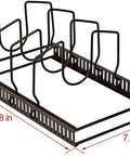 Sturdy Pot Lid Storage Rack With Seven Adjustable Compartments For Countertops And Cabinets Keeping Bakeware Pan Covers And Plates Super Secure Zero Hassle Kitchen Game Changer Slick Design Brown, dimensions labeled.