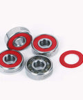 Full Steel 608 Bearings Pre Lubricated For Skateboards Longboards Inline Skates Scooters Pack Of 8, silver casing with red seals
