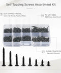 Self-Tapping Screw Set For Wood, Plastic And Thin Sheet Metal Repairs With Durable Storage Case, assorted screws displayed