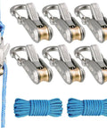Image shows 6 Pack Rope With Roller Tensioner for quick tarp setup and outdoor tie downs, includes heavy duty paracord adjusters.