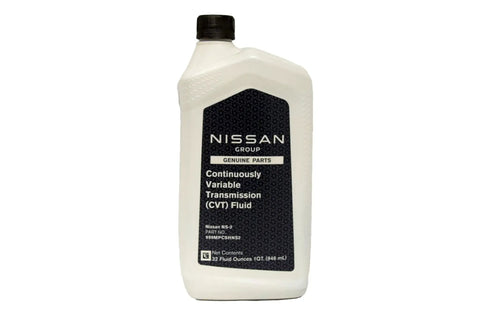 Bottle of Genuine Nissan OEM CVT Transmission Fluid CVTF I-NS2 For CVT-2, 999MP-NS200P, 5 Quarts, front view with label details.
