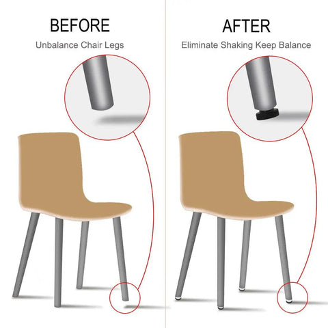 Keep Those Tables Rock Solid M8 X 25 Thread Adjustable Leveling Feet Heavy Duty Swivel Glides For Wobbly Chairs Desks Industrial Machines Two Pack Black Silver Tone before and after comparison of chair leg stability.