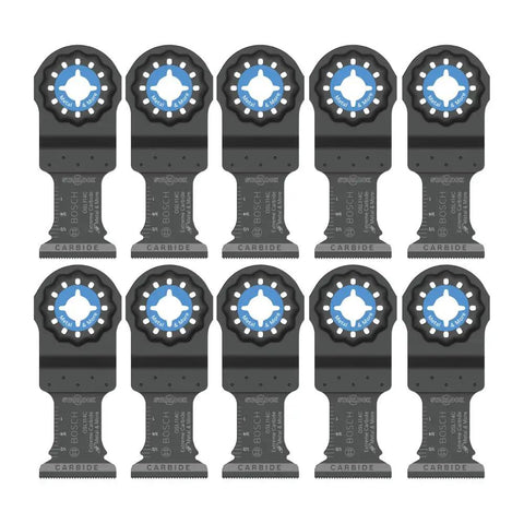 Starlock Carbide Plunge Cut Blade 1-1/4 In 10-Pack For Oscillating Multi-Tools arranged in two rows.