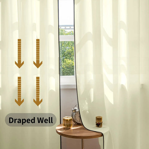 Light Yellow Semi Sheer Curtains Two Panels 84 Inches Long 52 Inch Wide Light Filtering Window Drapes in living room