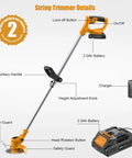 Cordless 21V String Trimmer With 2x2.0Ah Batteries And Charger Weed Wacker For Lawn Garden Grass Trimmer Edger And Brush Cutter